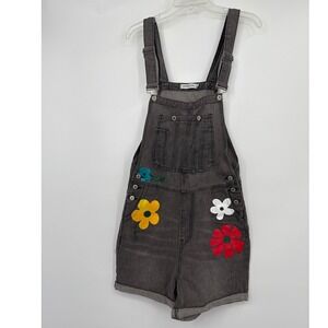 Misslook Women's‎ S Denim Overall Floral Accents Boho Hippie Festival Retro Y2K